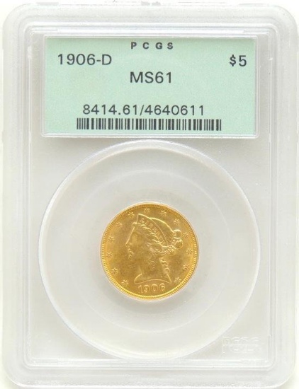 1906-D Liberty Head $5 Gold Piece MS61