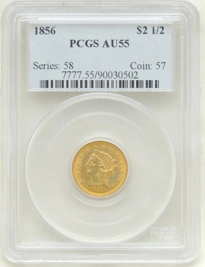 1856 Liberty Head $2.50 Gold Piece AU55