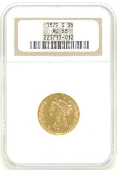 1879-S Liberty Head $5 Gold Piece AU58