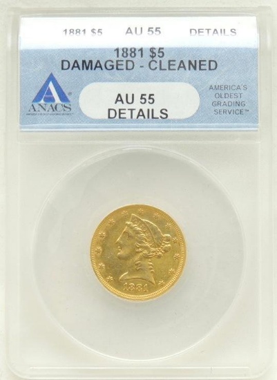 1881 Liberty Head $5.00 Gold Piece AU55 details