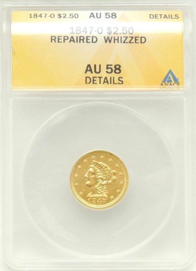 1847-O Liberty Head $2.50 Gold Piece AU58 details