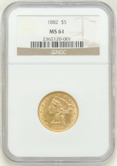 1882 Liberty Head $5.00 Gold Piece MS61
