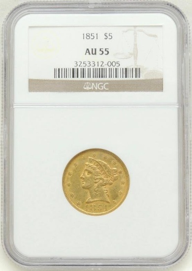 1852 Liberty Head $5.00 Gold Piece AU55