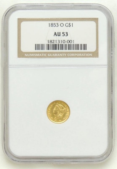 1853-O Liberty Head $1 Gold Piece AU53