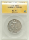 1919-D Walking Liberty Half Dollar AU50 details