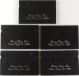 Group of 5 United States Mint Silver Proof Sets - 1992,1994,1995,1996, and 1997