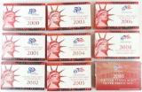 Group of 9 United States Mint Silver Proof Sets : 2000-2006, 2008, and 2010