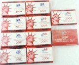 Group of 10 United States Mint Silver Proof Sets : 1999-2006, 2008, and 2010