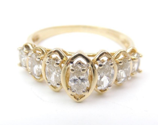 14K Yellow Gold and Diamond Raised Marquis Ring
