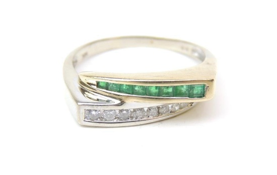 14K White and Yellow Gold Emerald and Diamond Ring