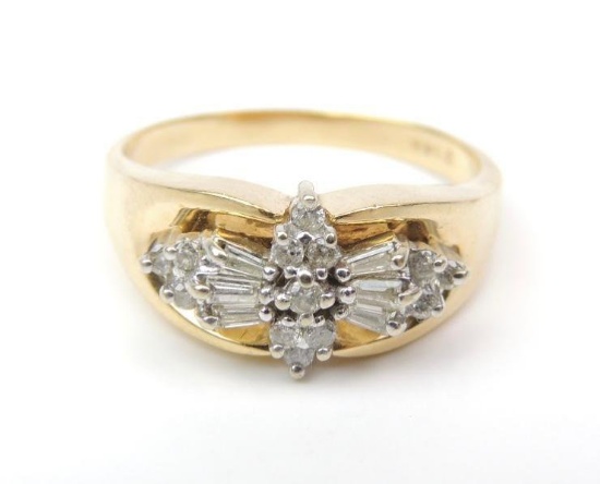 14K Yellow Gold and Diamond Flower Motif Ring