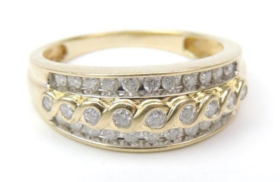 14K Yellow Gold and Diamond Raised Band Ring