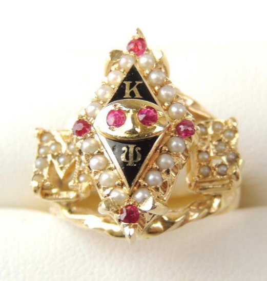 10K Yellow Gold and Pink Sapphires Sorority Ring
