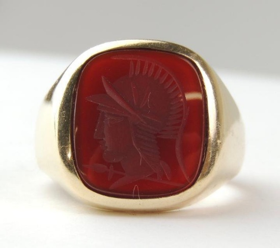 10K Yellow Gold Carnelian Carved Ring