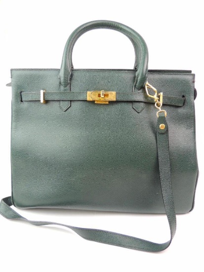 Lederer Kelly-style Green Leather Handbag - Made in Italy