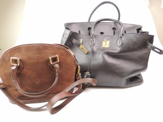Lot of 2 Vintage Handbags : Brown Suede w/Leather Trim and Reina Satchel