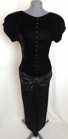 Italian Black Velvet Silk Dress