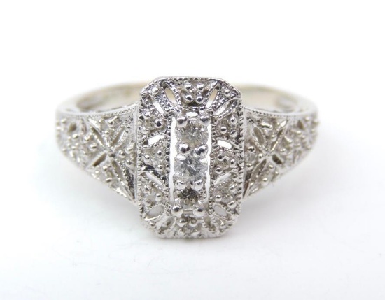 10K White Gold and Pave Diamond Ring