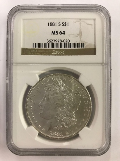Morgan Silver Dollar 1881-S NGC MS64