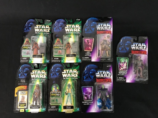 Group of Seven Star Wars "the power of the force" and "shadow of the empire" action figures