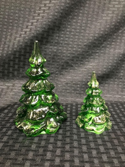 Lot of two Fenton handpainted glass Christmas trees