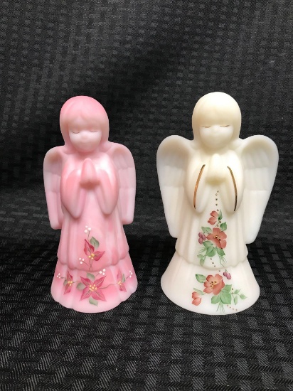 Lot of two Fenton handpainted glass Christmas angels