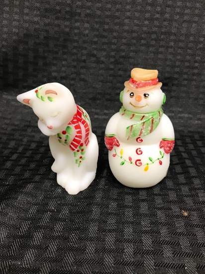 Lot of two Fenton handpainted glass figures