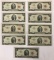 Group of nine series 1963 Red seal two dollar notes