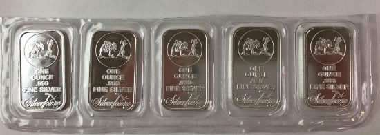 Group of 5, One Ounce .999 Fine Silver Bars