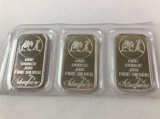 Group of 3, One Ounce .999 Fine Silver Bars