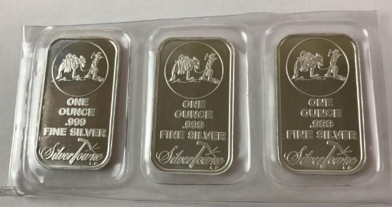 Group of 3, One Ounce .999 Fine Silver Bars
