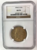 1914 S $10 Gold Indian NGC AU55