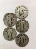 Group of 5 standing liberty silver quarters