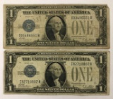 Group of 2 series 1928 one dollar silver certificates with funny backs