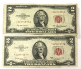 Group of two series 1953 two dollar red seal star notes