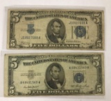 Group of 2 5 dollar silver certificates