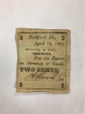 1861 Rockford Illinois wood and Co. to cent trade note