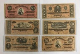 Group of six reproduction Confederate state notes