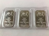 Group of 3, One Ounce .999 Fine Silver Bars