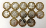 Group of 13 Limited addition for queens silver $10 gaming tokens with silver inserts