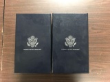 Group of two empty US mint proof set boxes