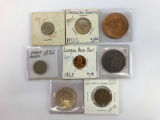 Group of eight US coins featuring shield nickel, quarter, and more