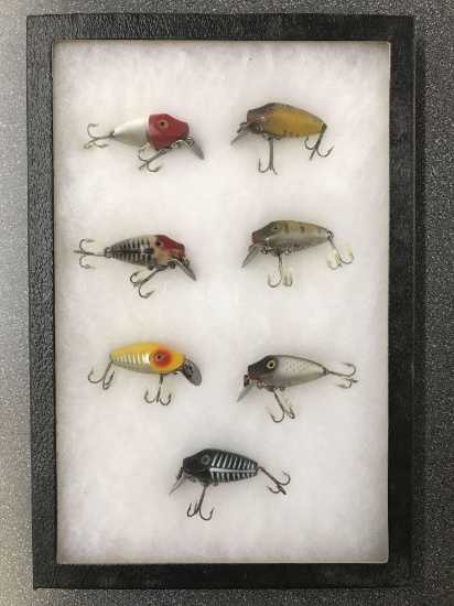 Box lot of framed fishing lure collection