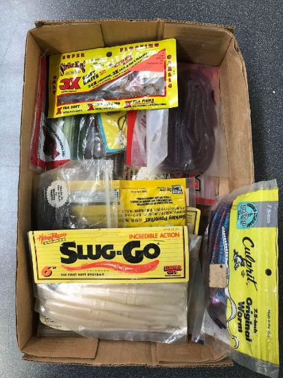 Box lot of vintage soft Baits and tackle