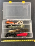 Lot of one Plano tackle box with soft bait musky Lures