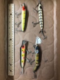 Box lot of four vintage Wooden fishing Lures