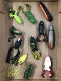 Box lot of vintage soft bait frogs