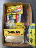 Box lot of vintage soft Baits and tackle