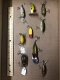 Box lot of nine vintage fishing Lures