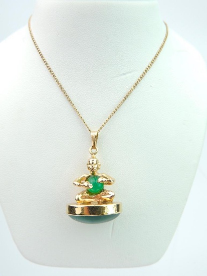 14k Yellow Gold Jade Pendant and Chain